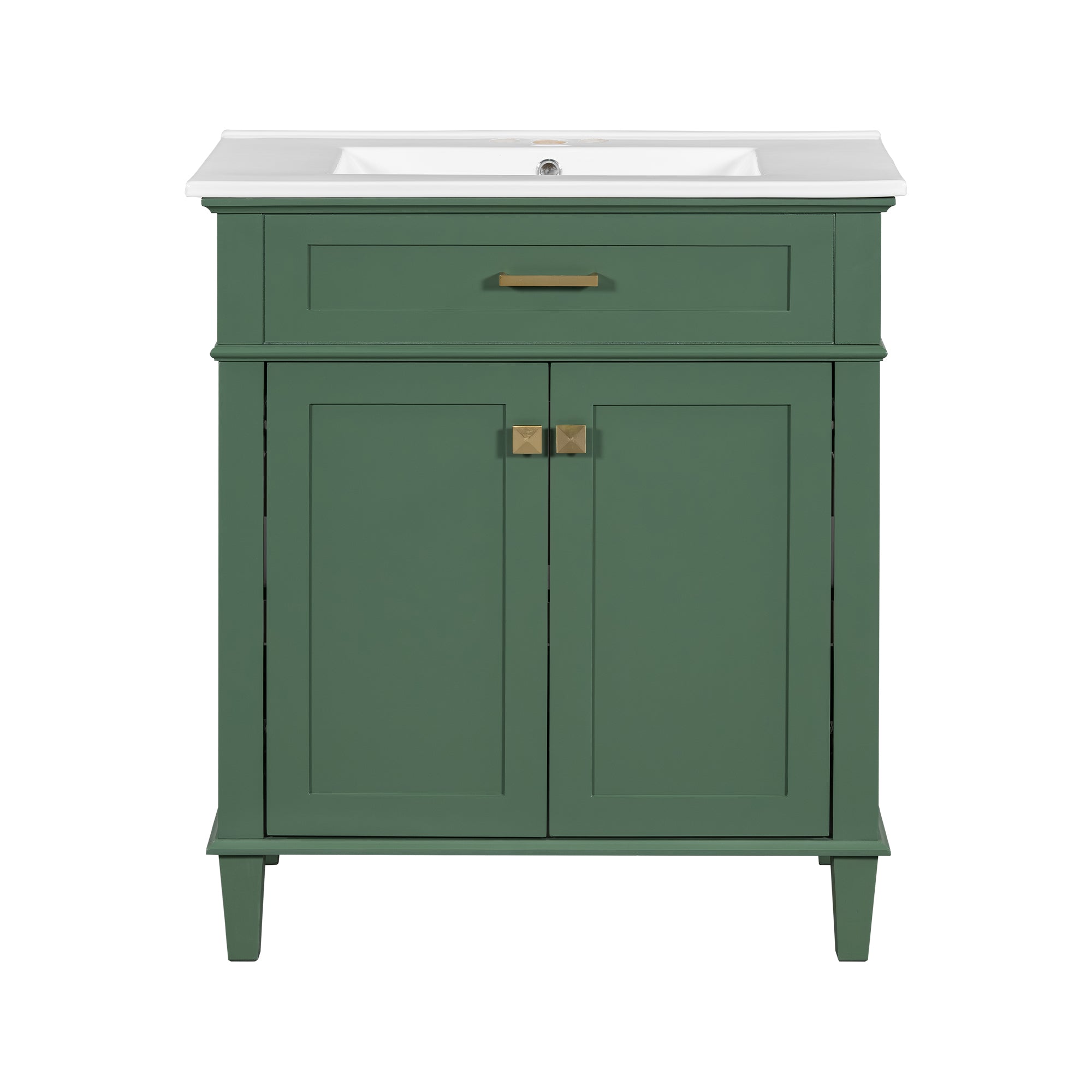 VanityFus 30-in Green Bathroom Vanity Single Sink Combo Ceramic Top 2 Soft-Close Doors Adjustable shelves